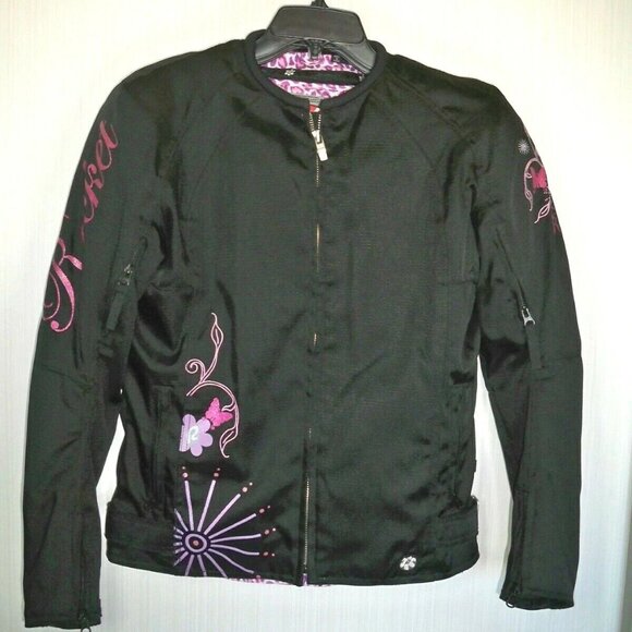 Joe Rocket Women's Motorcycle Textile Jacket Black Pink Butterfly SZ M SUPERB - Picture 1 of 12